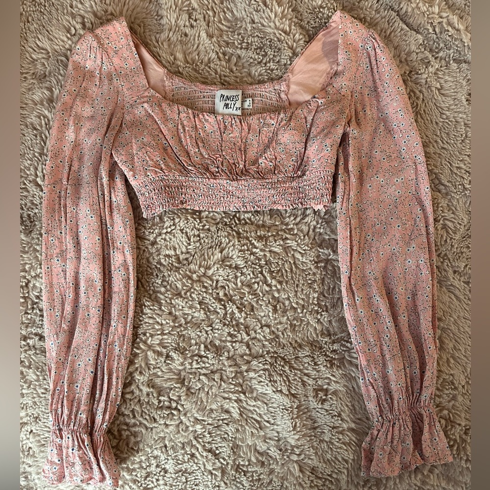 princess polly US0 pink crop top with flower patterns